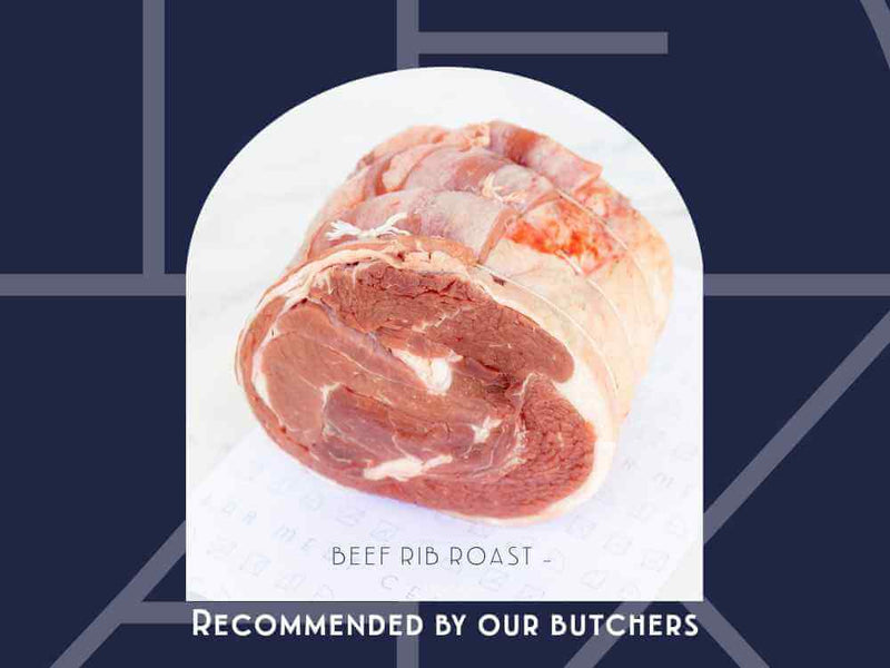 Beef rolled rib roast from Meat Cellar — butcher-tied and ready to roast, ideal for Sunday family dinners.