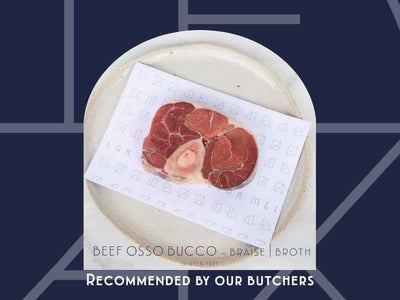Sliced beef shin from Meat Cellar — rich in collagen, ideal for bone broth, osso buco and slow braises